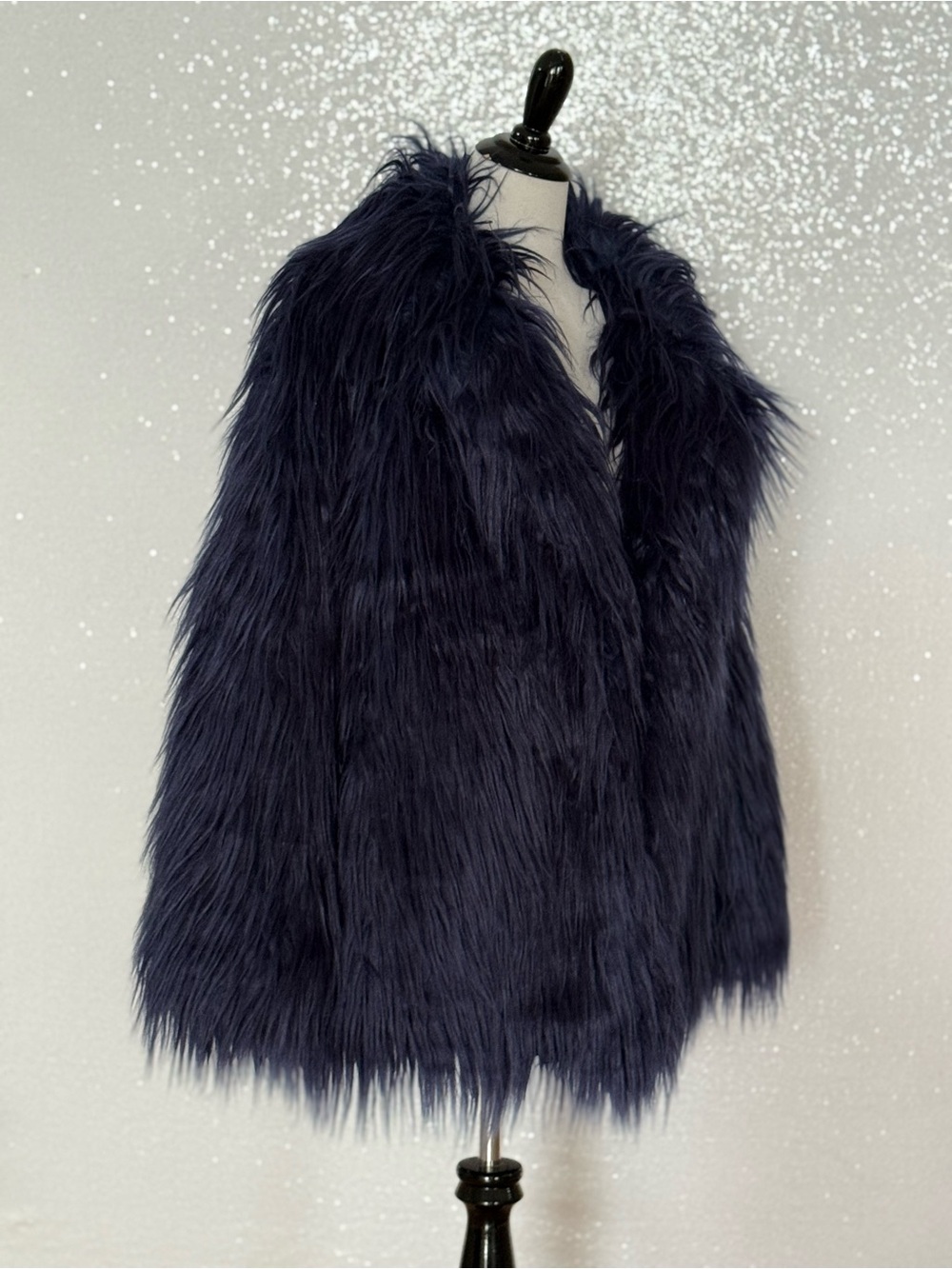 Azalea Wang Breckenridge Blue Faux Fur Coat Medium NWT Long Shaggy Plush Y2K - Picture 8 of 15